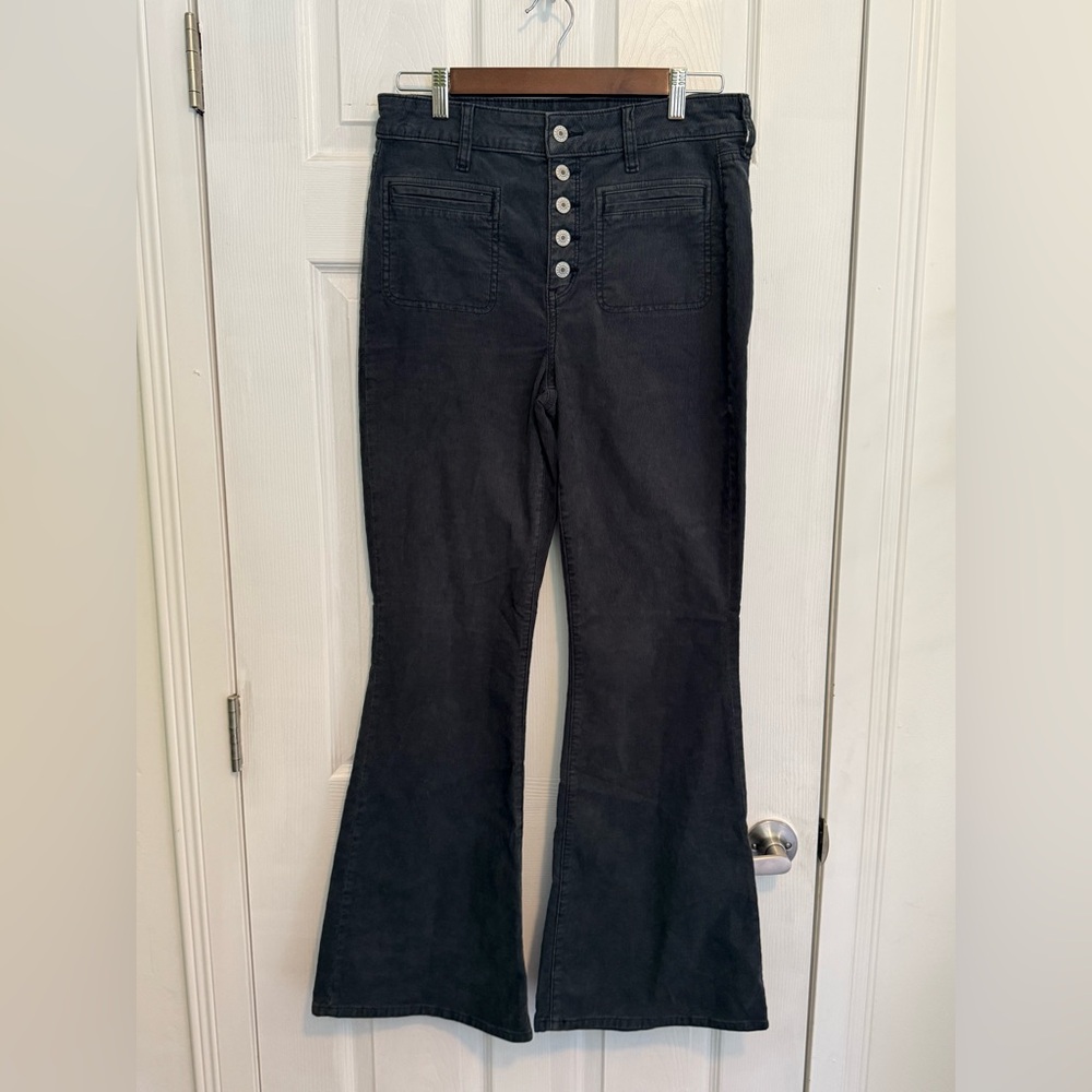 Black Flared Pants with Button Detail